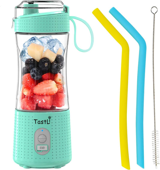 Personal Blender, Portable Travel Mini Ice Mixer Electric Smoothie Blender Juicer Cup Maker, with 13 Oz Bottles, 6 Blades and USB 4000Mah Strong Power for Shakes and Smoothies (Sky Blue)